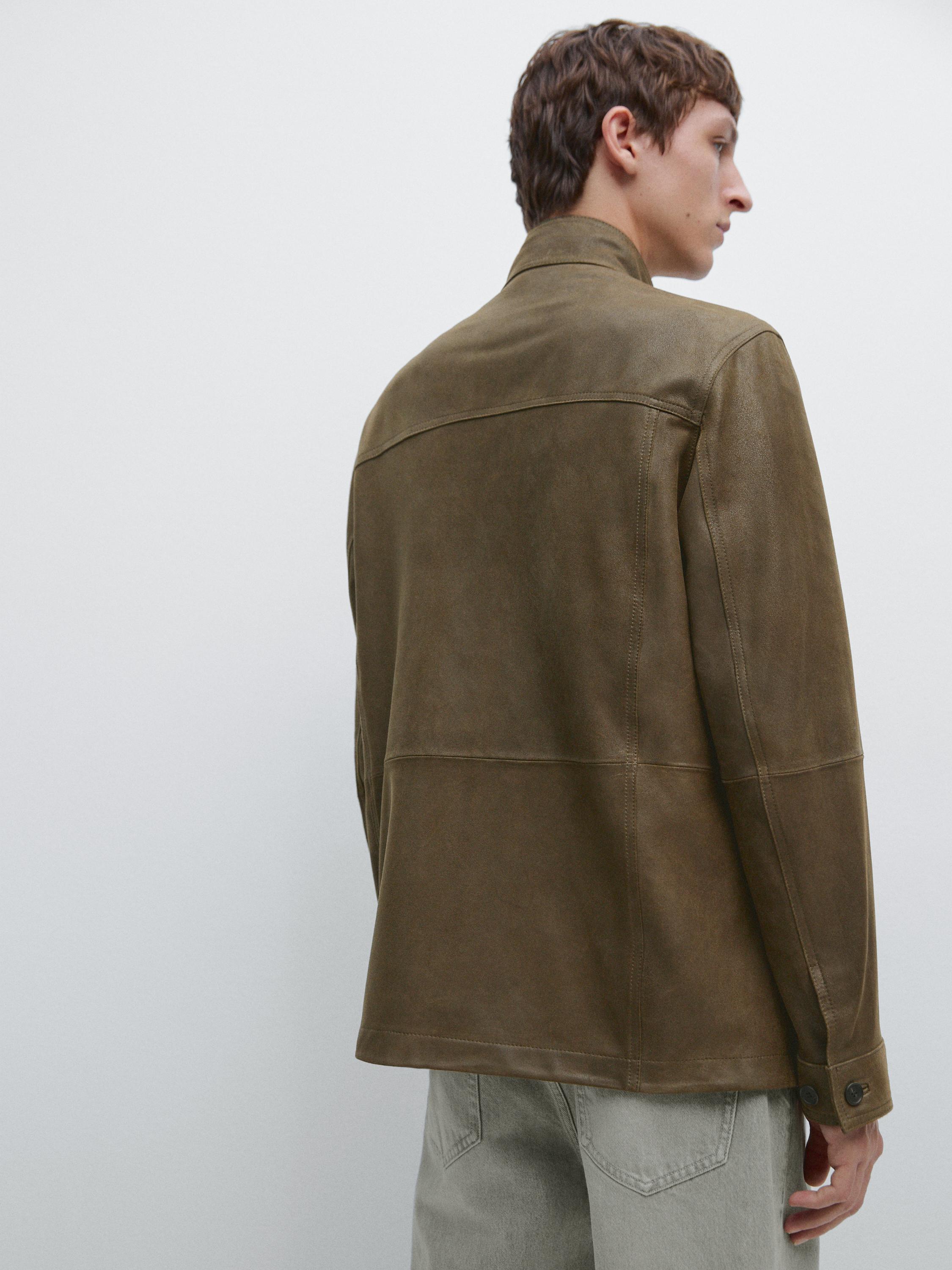 Veste en cuir caprin effet usé